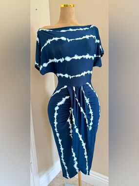 Navy & White Tie-Dye Midi Dress